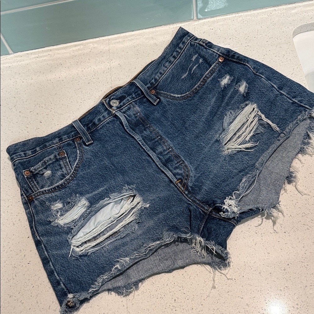 Distressed Denim Levi 501  Women Shorts